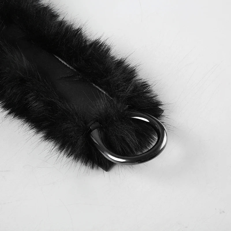 Vivian Faux Fur-Trimmed Leather Belt