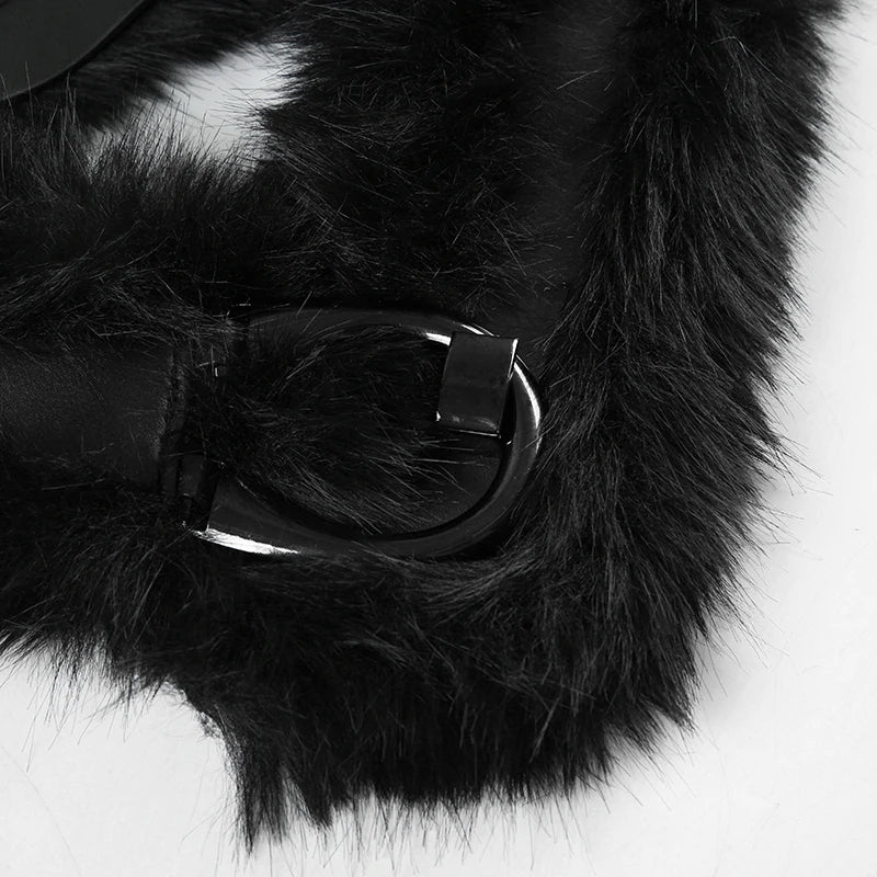 Vivian Faux Fur-Trimmed Leather Belt