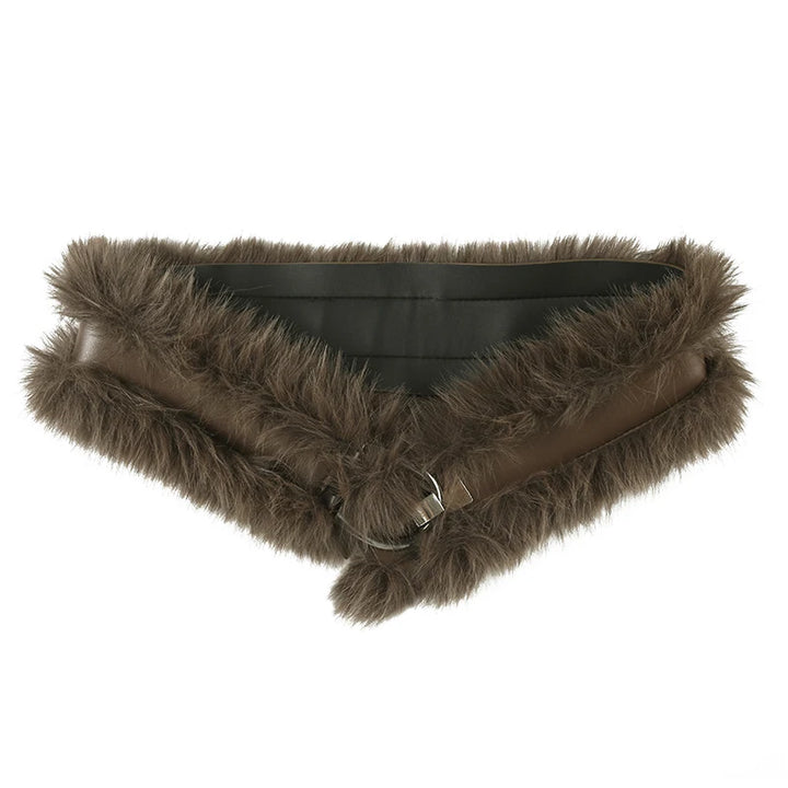 Vivian Faux Fur-Trimmed Leather Belt