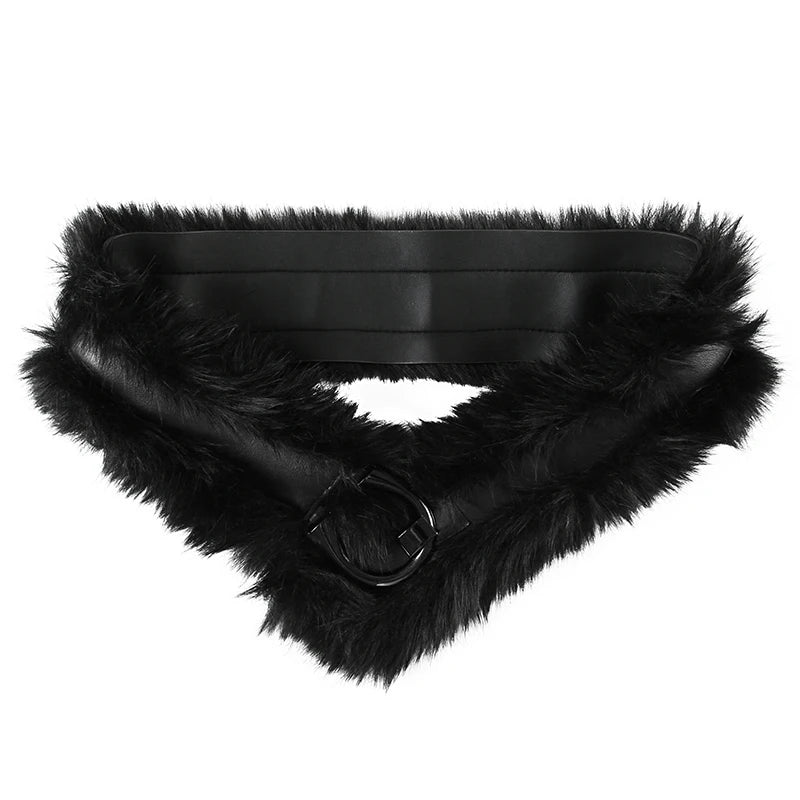 Vivian Faux Fur-Trimmed Leather Belt