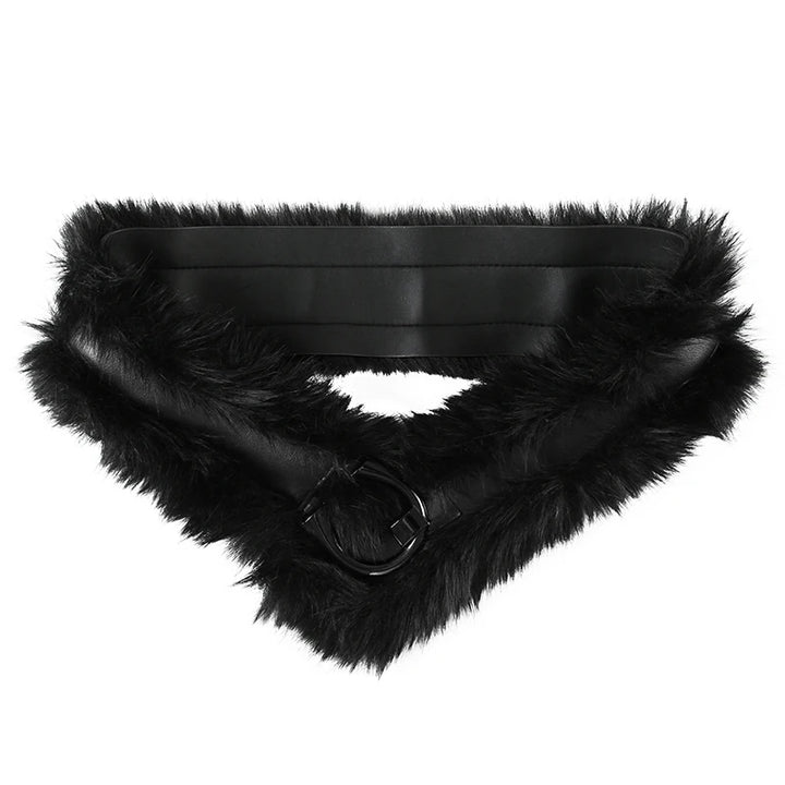 Vivian Faux Fur-Trimmed Leather Belt