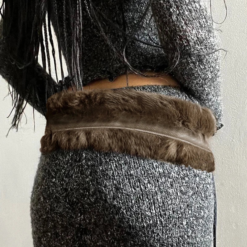 Vivian Faux Fur-Trimmed Leather Belt