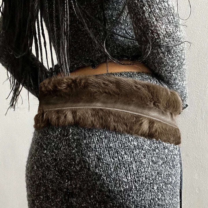 Vivian Faux Fur-Trimmed Leather Belt