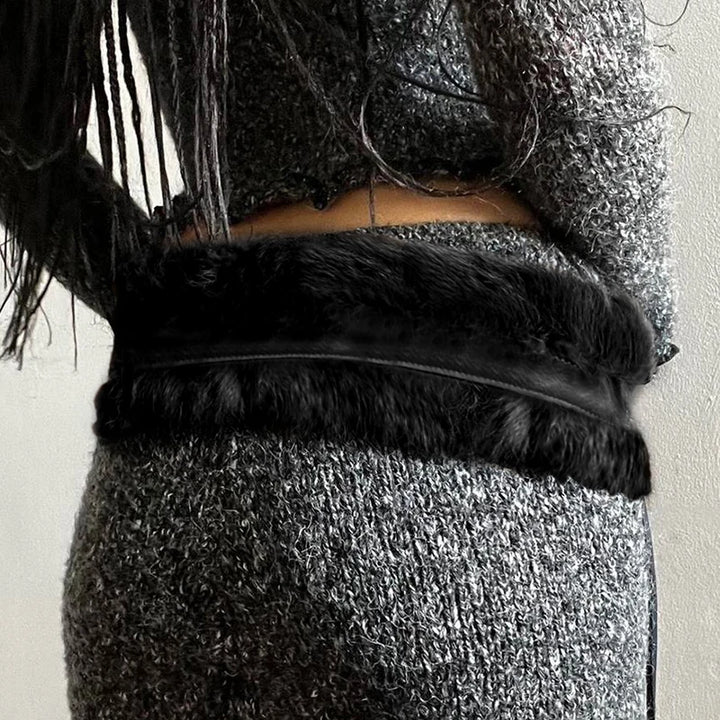 Vivian Faux Fur-Trimmed Leather Belt