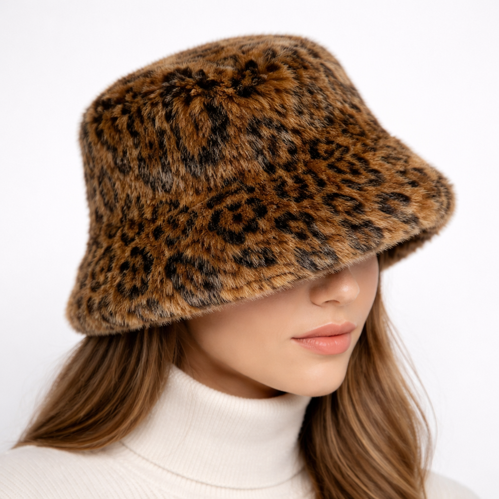 Elowen Leopard Fur Bucket Hat
