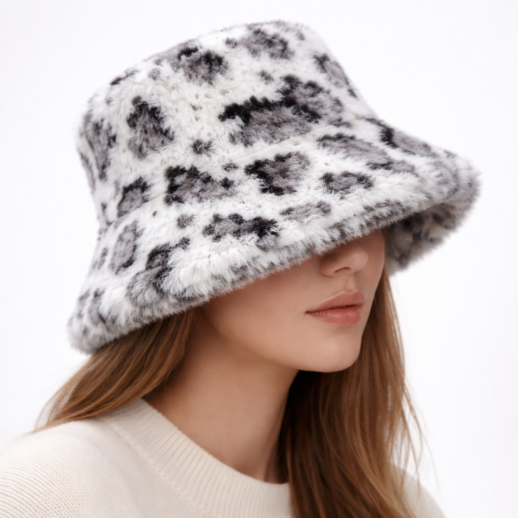 Elowen Leopard Fur Bucket Hat