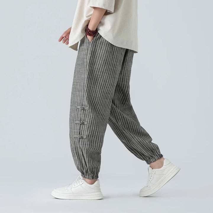 Cicello - Cotton-Linen Striped Pants