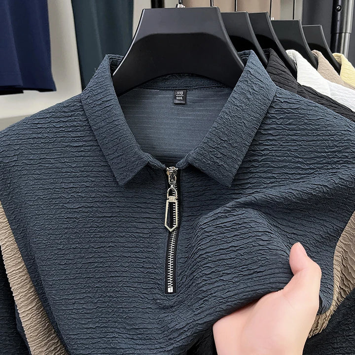 Harper - Quarter Zip Spliced Polo Shirt