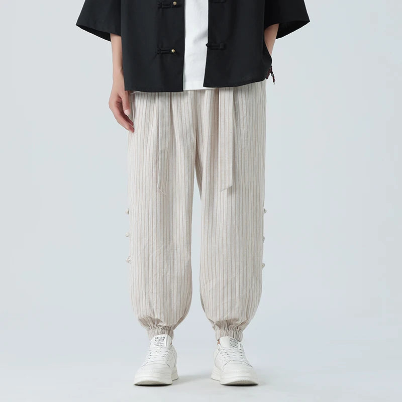 Cicello - Cotton-Linen Striped Pants