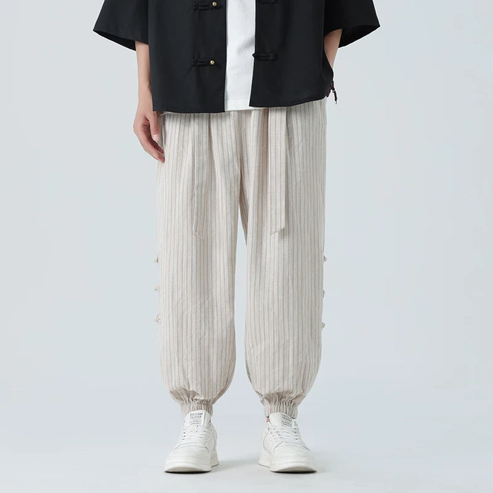 Cicello - Cotton-Linen Striped Pants