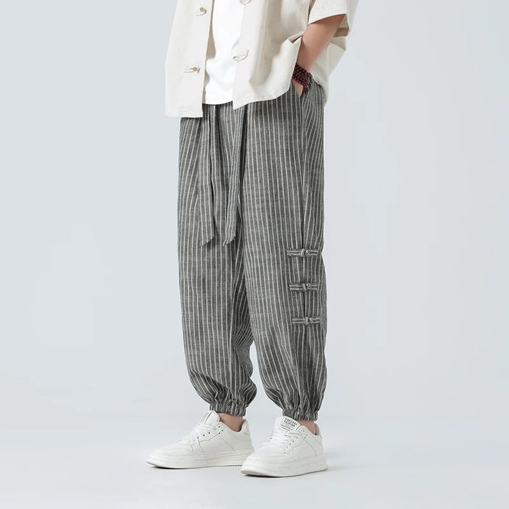 Cicello - Cotton-Linen Striped Pants
