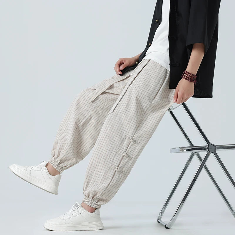 Cicello - Cotton-Linen Striped Pants