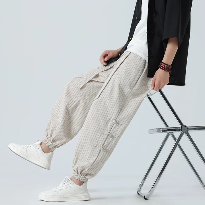 Cicello - Cotton-Linen Striped Pants
